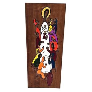 Mosteriro Do Encontro Abstract Handcarved Painted Last Supper Wooden Wall Art